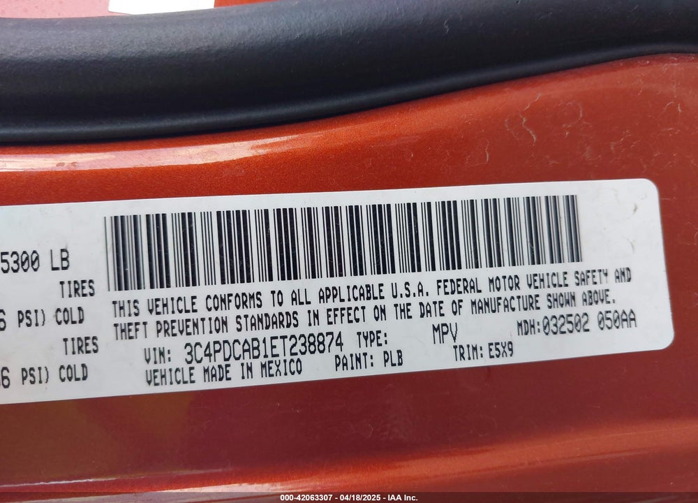 2014 AMERICAN DODGE JOURNEY  VALUE PKG VIN: 3C4PDCAB1ET238874