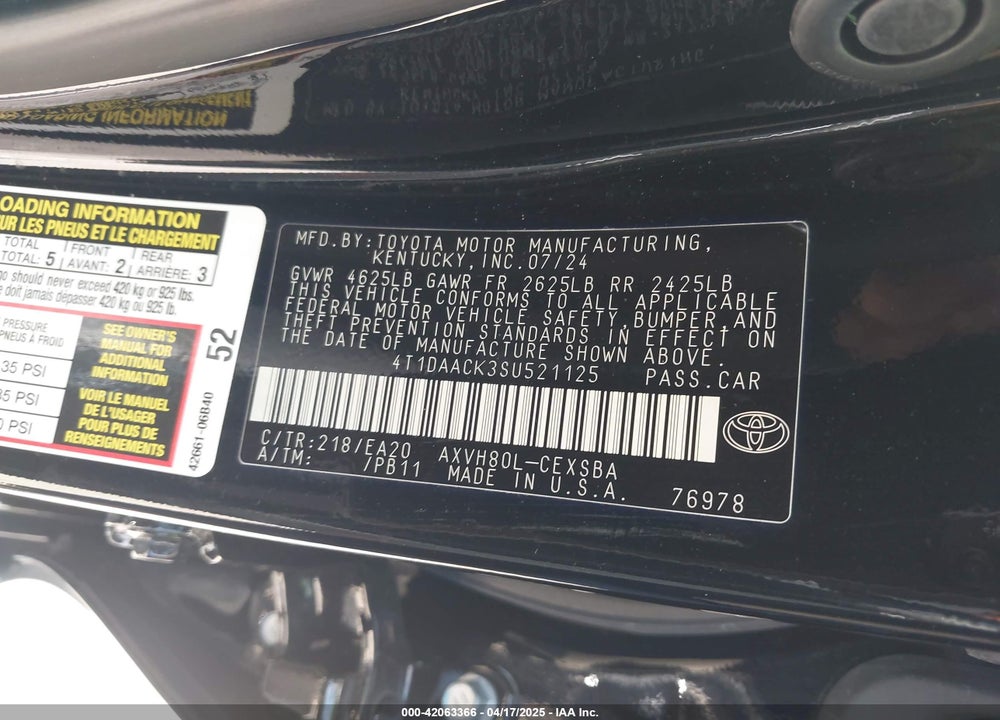 2025 TOYOTA CAMRY SE VIN: 4T1DAACK3SU521125