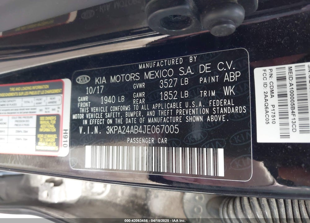 2018 KIA RIO LX VIN: 3KPA24AB4JE067005