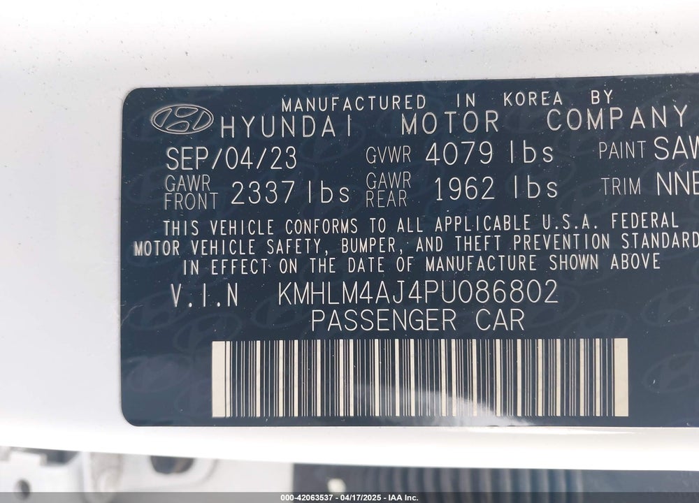 2023 HYUNDAI ELANTRA HYBRID BLUE VIN: KMHLM4AJ4PU086802