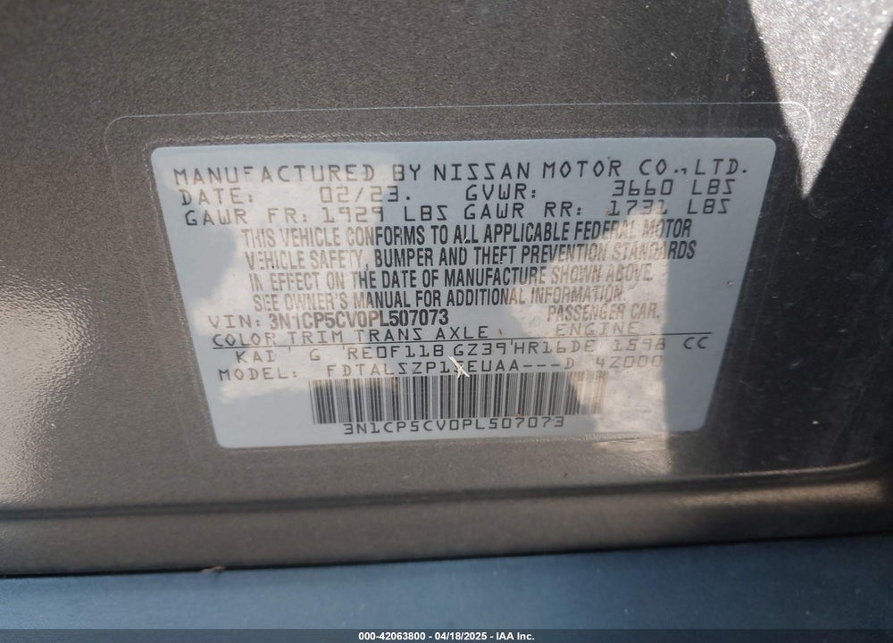 2023 NISSAN KICKS SV XTRONIC CVT VIN: 3N1CP5CV0PL507073