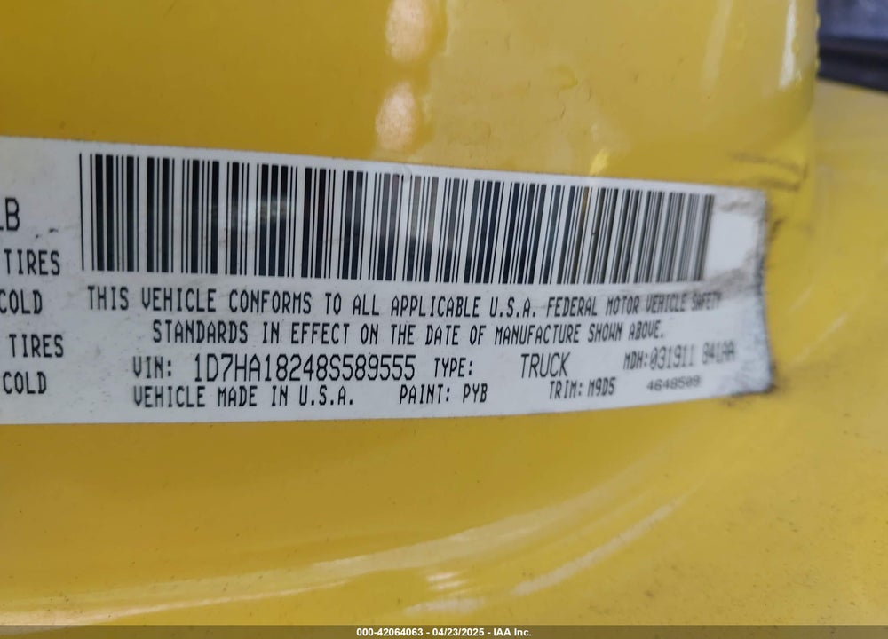 2008 DODGE RAM 1500 SLT VIN: 1D7HA18248S589555