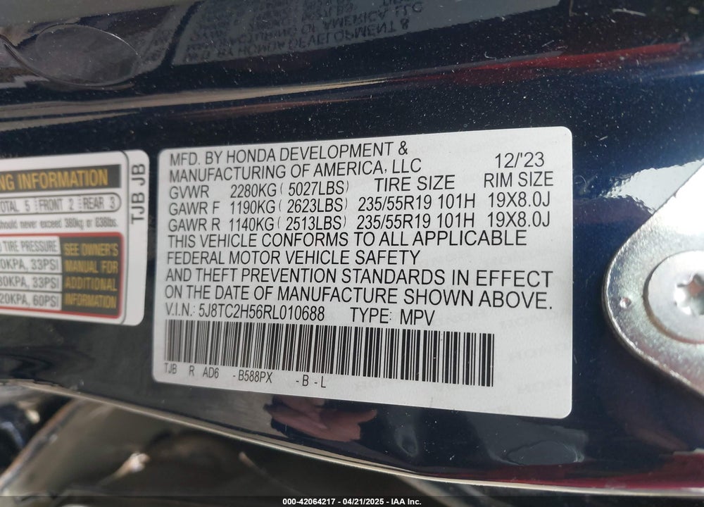 2024 ACURA RDX TECHNOLOGY PACKAGE VIN: 5J8TC2H56RL010688
