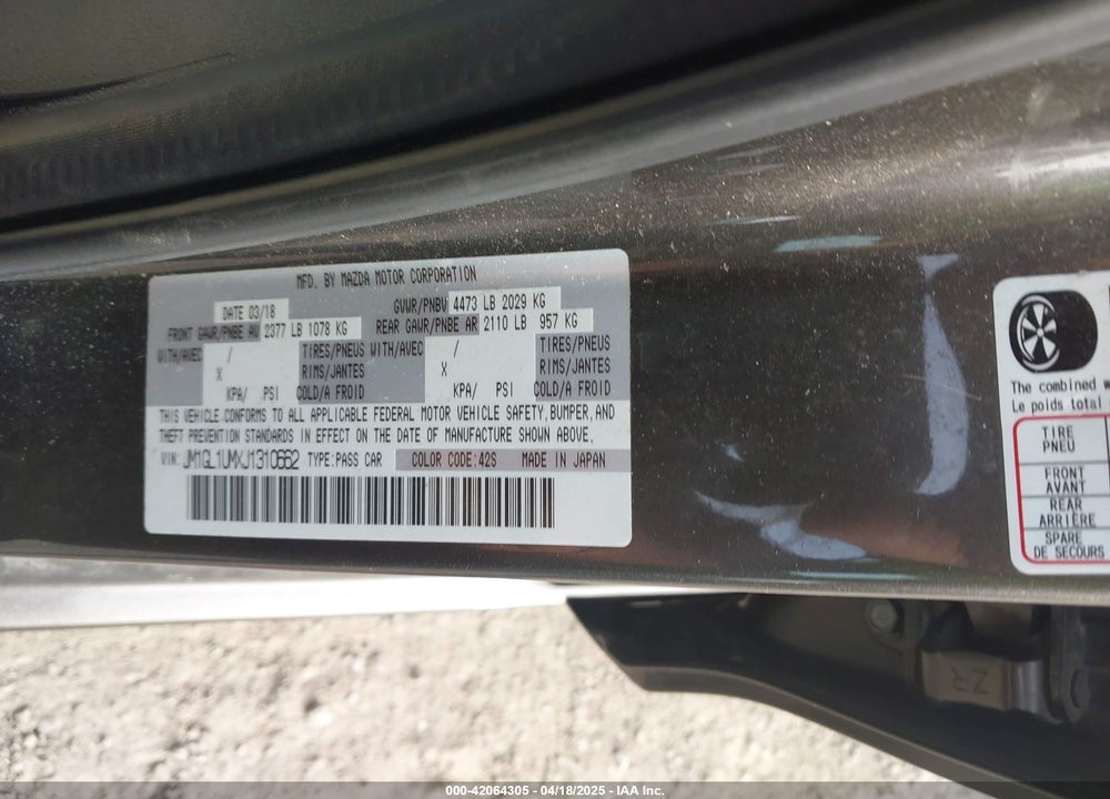 2018 MAZDA 6 VIN: JM1GL1UMXJ1310662