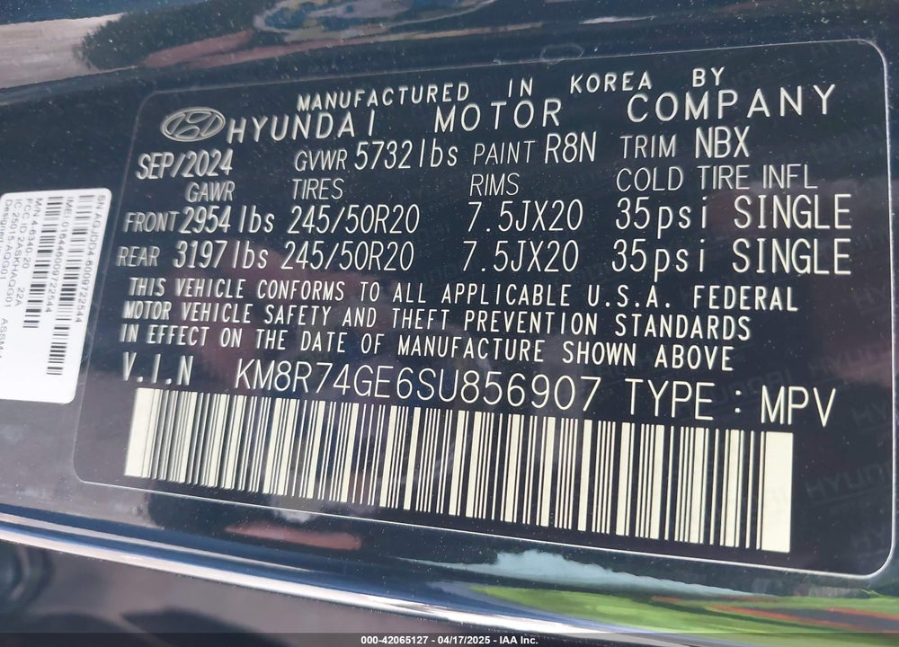 2025 HYUNDAI PALISADE CALLIGRAPHY VIN: KM8R74GE6SU856907