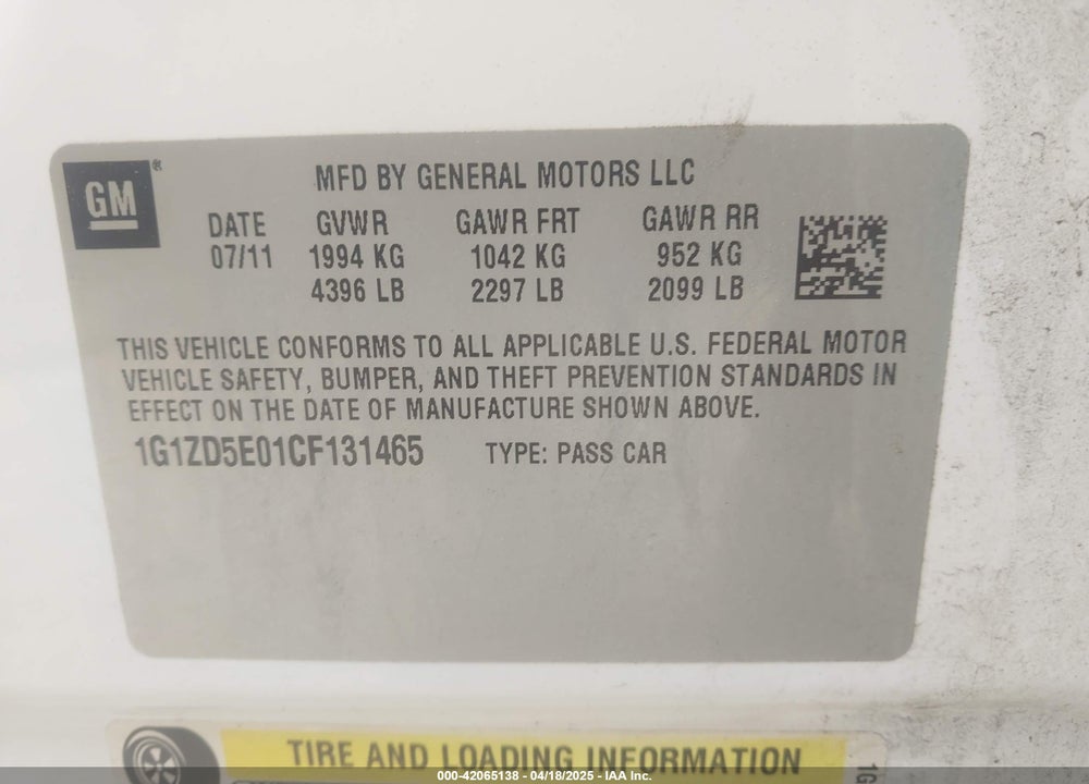 2012 CHEVROLET MALIBU 2LT VIN: 1G1ZD5E01CF131465