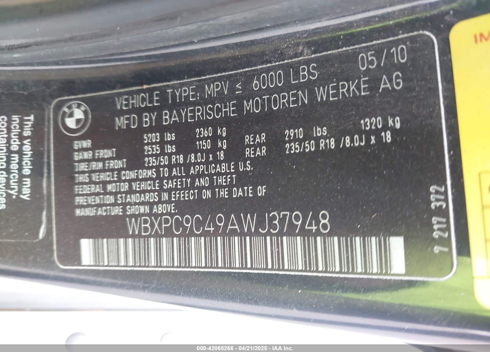 2010 BMW X3 VIN: WBXPC9C49AWJ37948