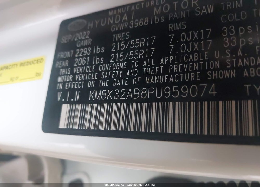 2023 HYUNDAI KONA SEL VIN: KM8K32AB8PU959074