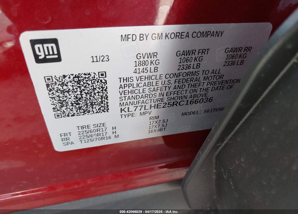 2024 CHEVROLET TRAX FWD LT VIN: KL77LHE25RC166036
