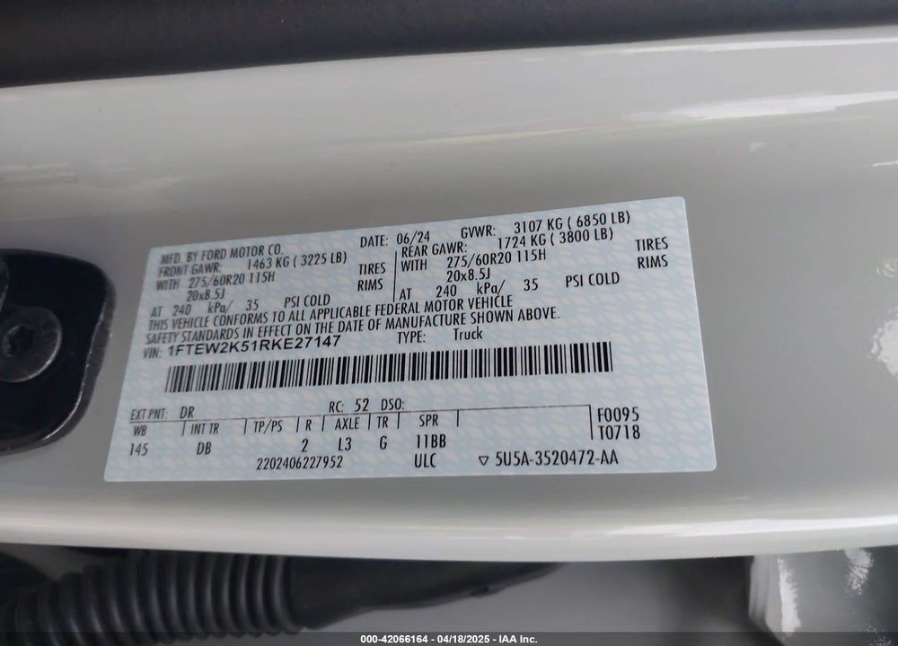 2024 FORD F-150 STX VIN: 1FTEW2K51RKE27147