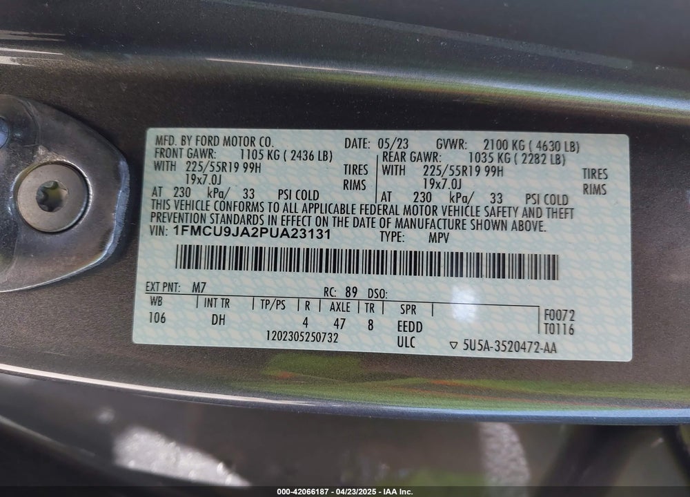 2023 FORD ESCAPE VIN: 1FMCU9JA2PUA23131