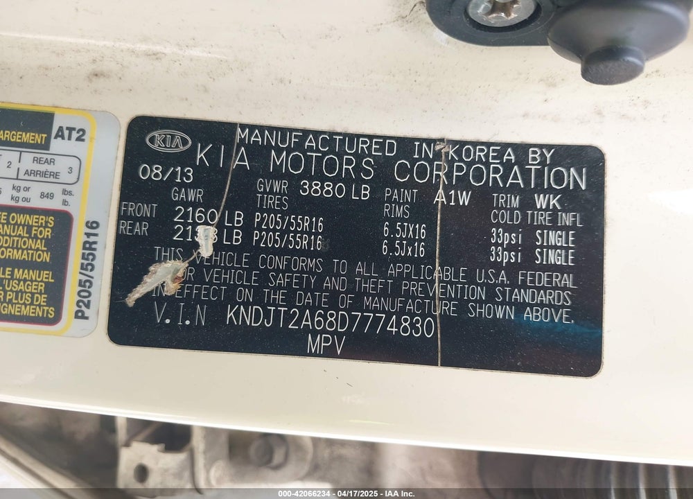 2013 KIA SOUL VIN: KNDJT2A68D7774830