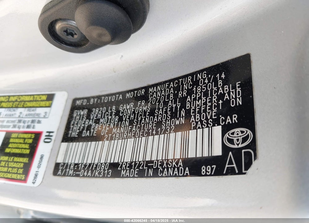 2014 TOYOTA COROLLA VIN: 2T1BURHE0EC141732