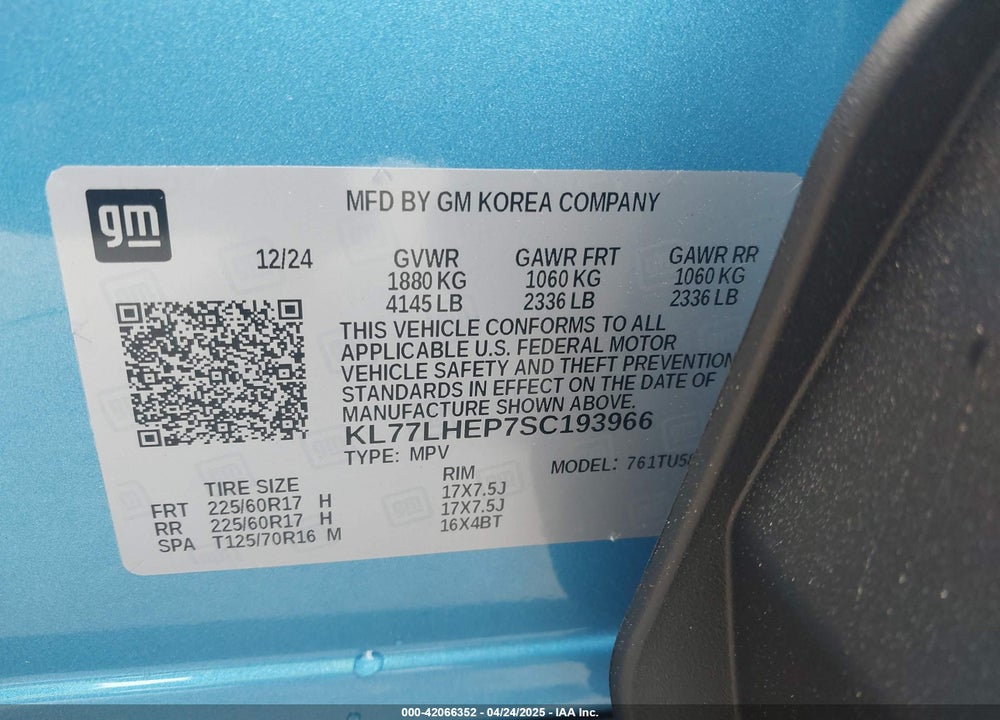 2025 CHEVROLET TRAX VIN: KL77LHEP7SC193966
