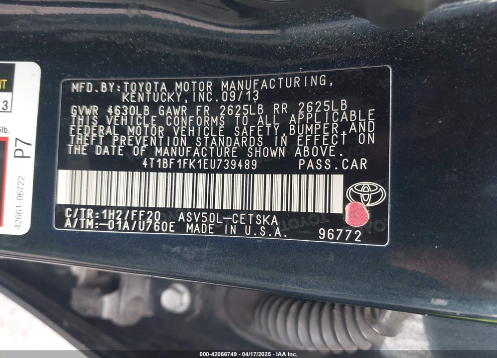 2014 TOYOTA CAMRY SE VIN: 4T1BF1FK1EU739489
