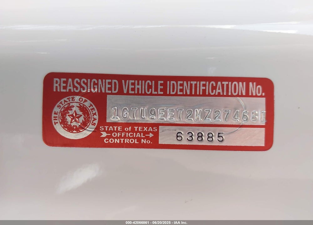 2021 GMC SIERRA 1500 VIN: 1GTU9EET2MZ274681