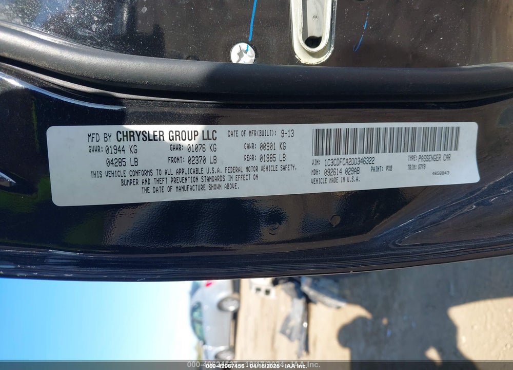 2013 DODGE DART VIN: 1C3CDFCA2DD346322