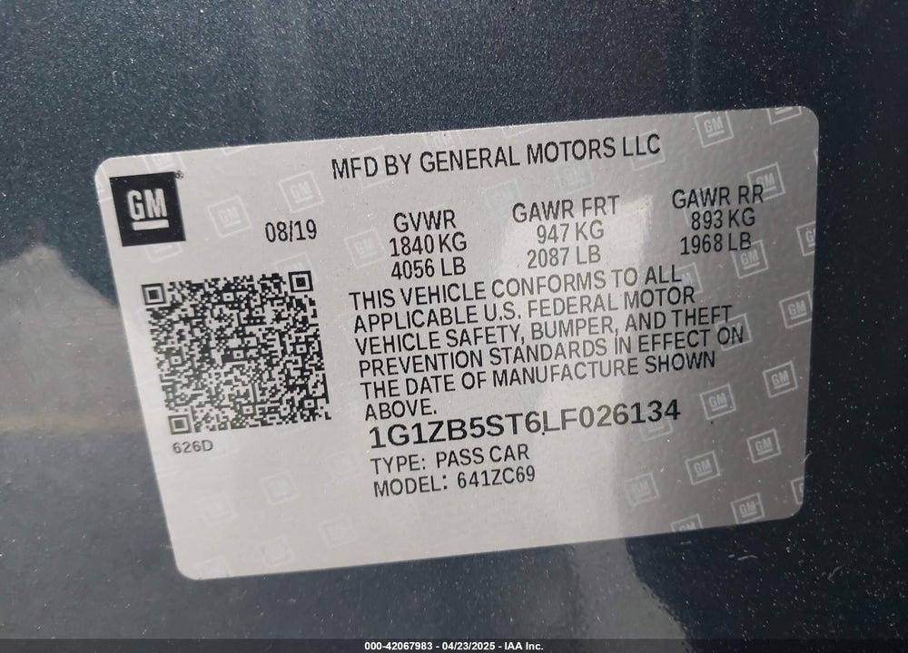 2020 CHEVROLET MALIBU FWD LS VIN: 1G1ZB5ST6LF026134