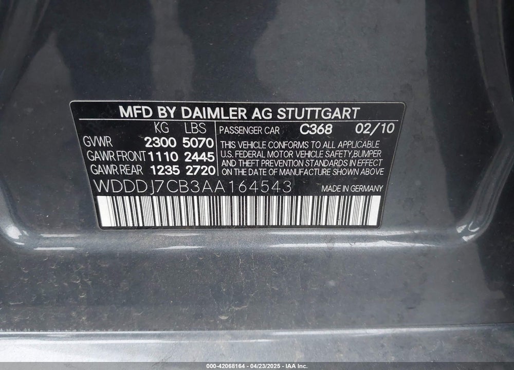 2010 MERCEDES-BENZ CLS CLASS VIN: WDDDJ7CB3AA164543
