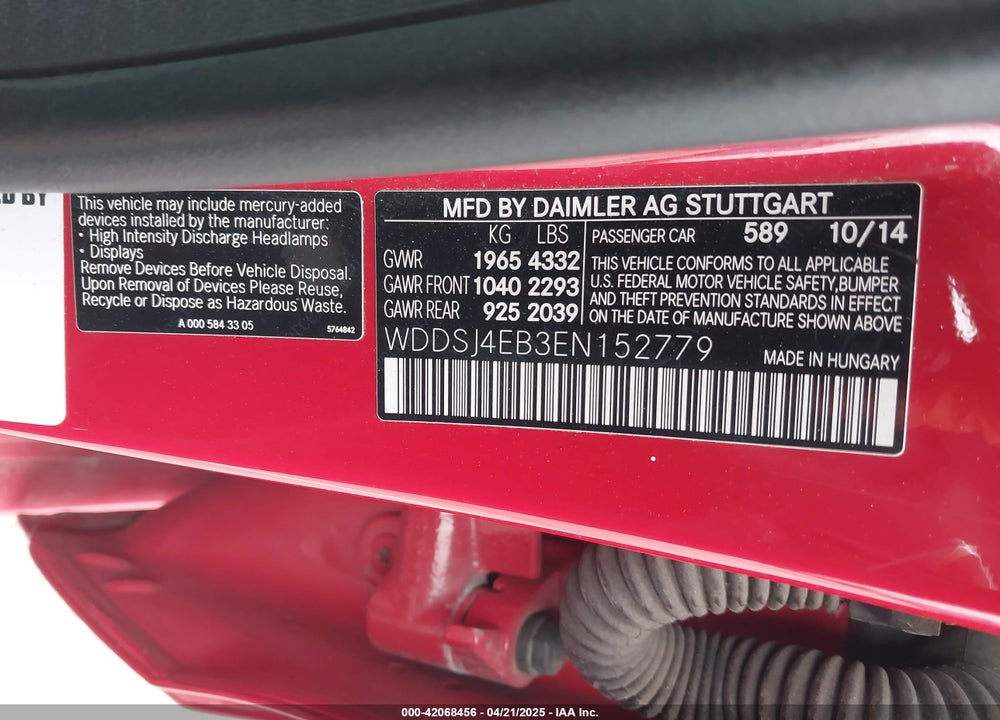 2014 MERCEDES-BENZ CLA 250 VIN: WDDSJ4EB3EN152779