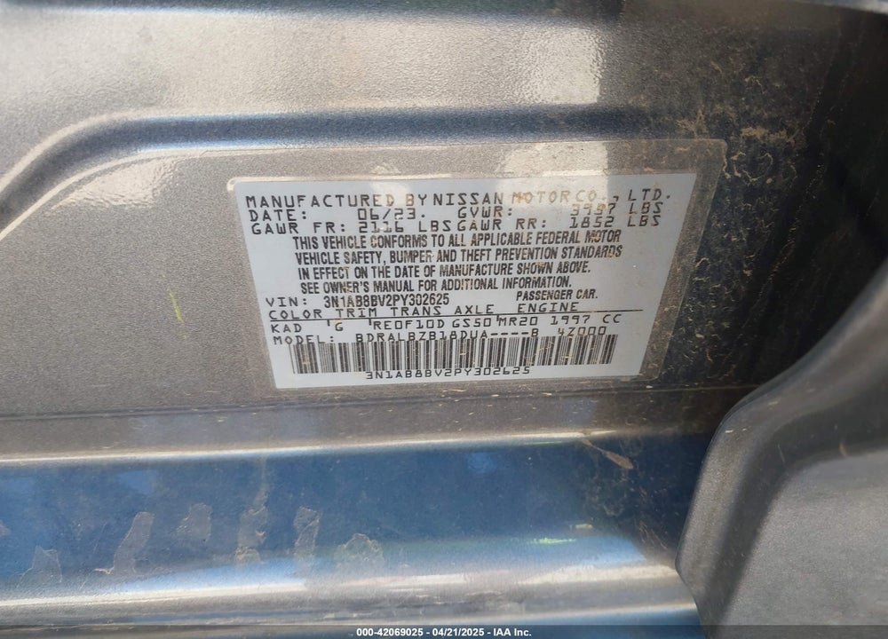 2023 NISSAN SENTRA S XTRONIC CVT VIN: 3N1AB8BV2PY302625