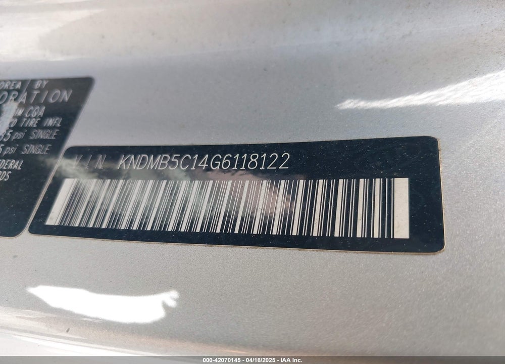 2016 KIA SEDONA LX VIN: KNDMB5C14G6118122