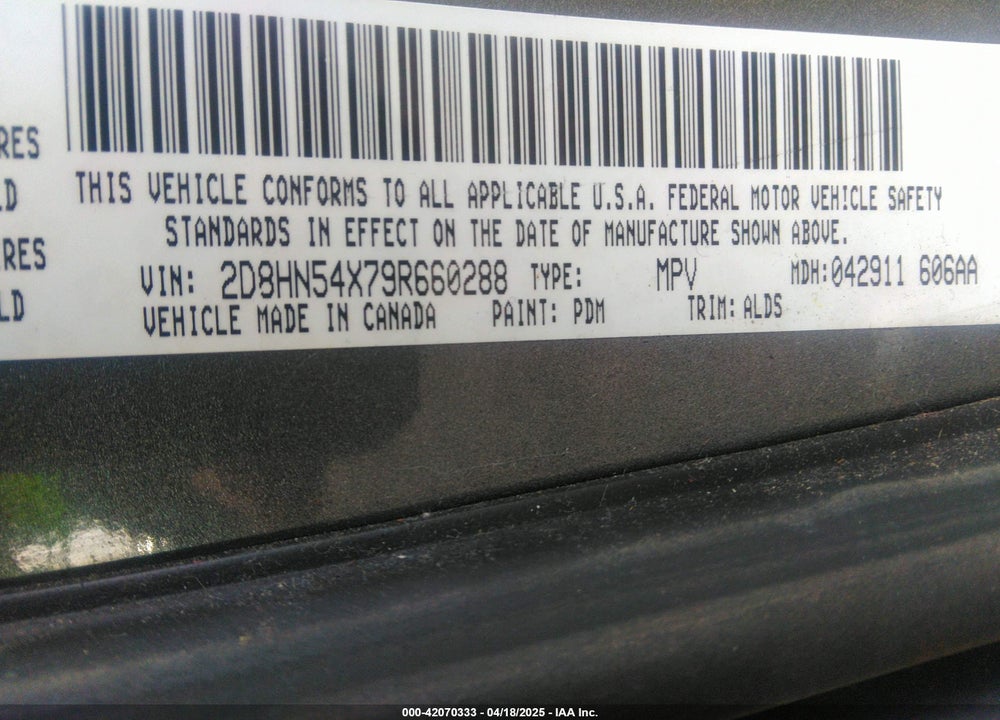 2009 DODGE GRAND CARAVAN VIN: 2D8HN54X79R660288