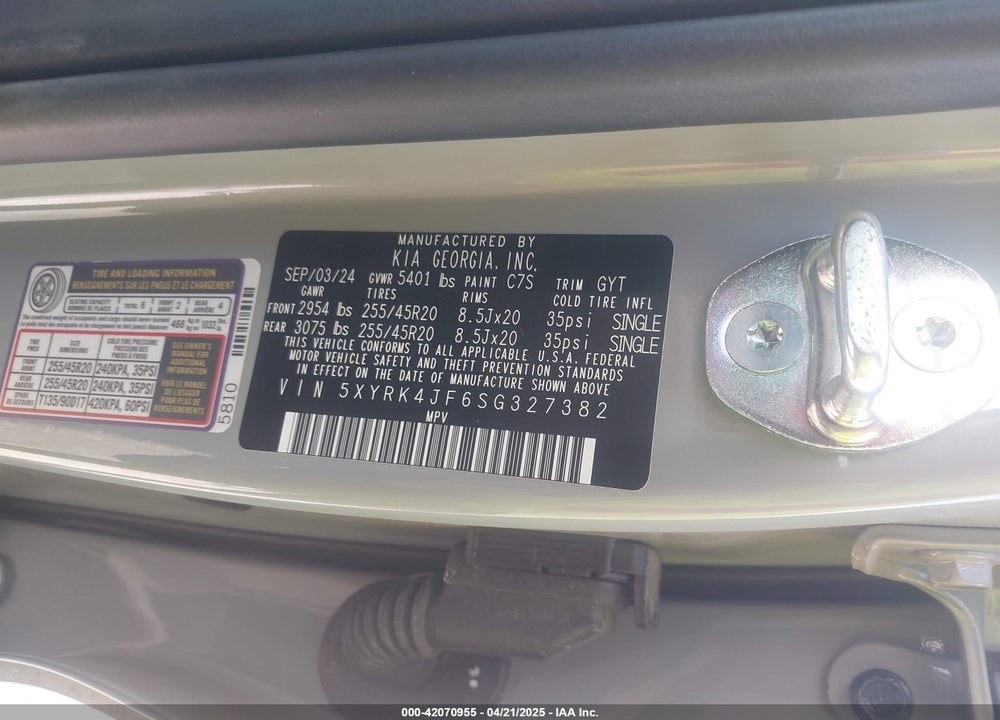 2025 KIA SORENTO SX VIN: 5XYRK4JF6SG327382