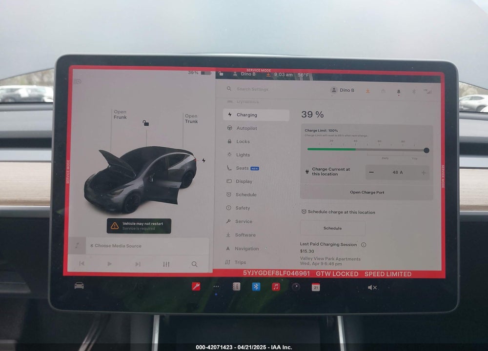 2020 TESLA MODEL Y VIN: 5YJYGDEF8LF046961