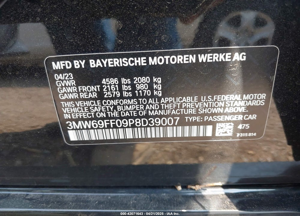 2023 BMW 330I VIN: 3MW69FF09P8D39007