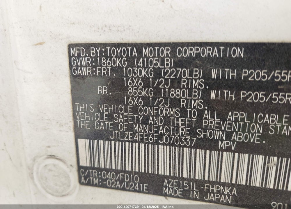 2015 SCION XB VIN: JTLZE4FE6FJ070337