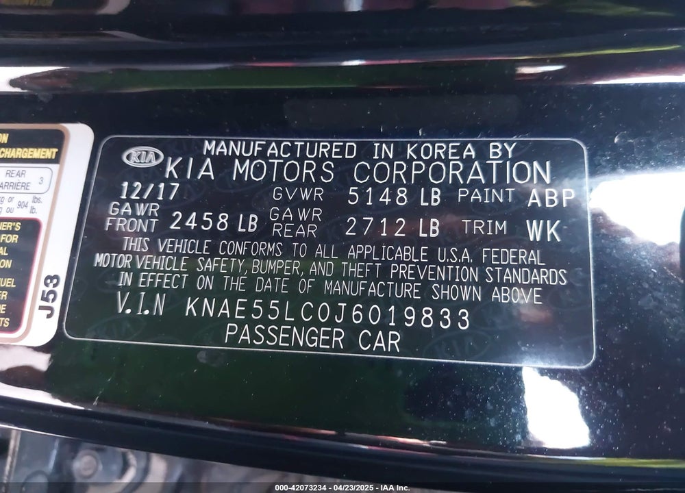 2018 KIA STINGER VIN: KNAE55LC0J6019833