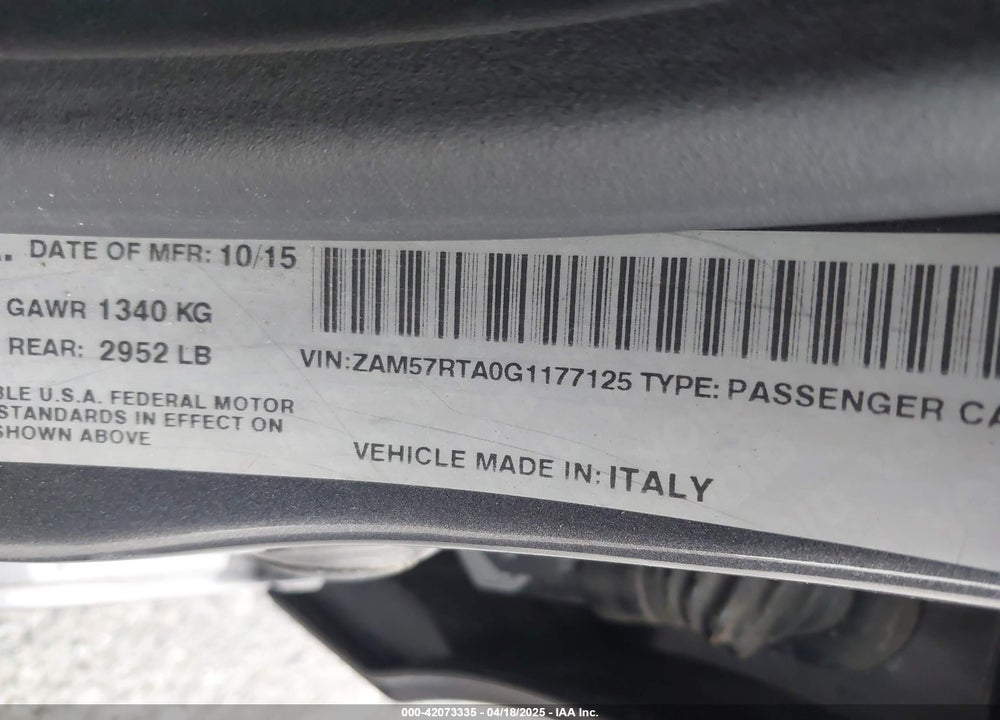 2016 MASERATI GHIBLI S Q4 VIN: ZAM57RTA0G1177125