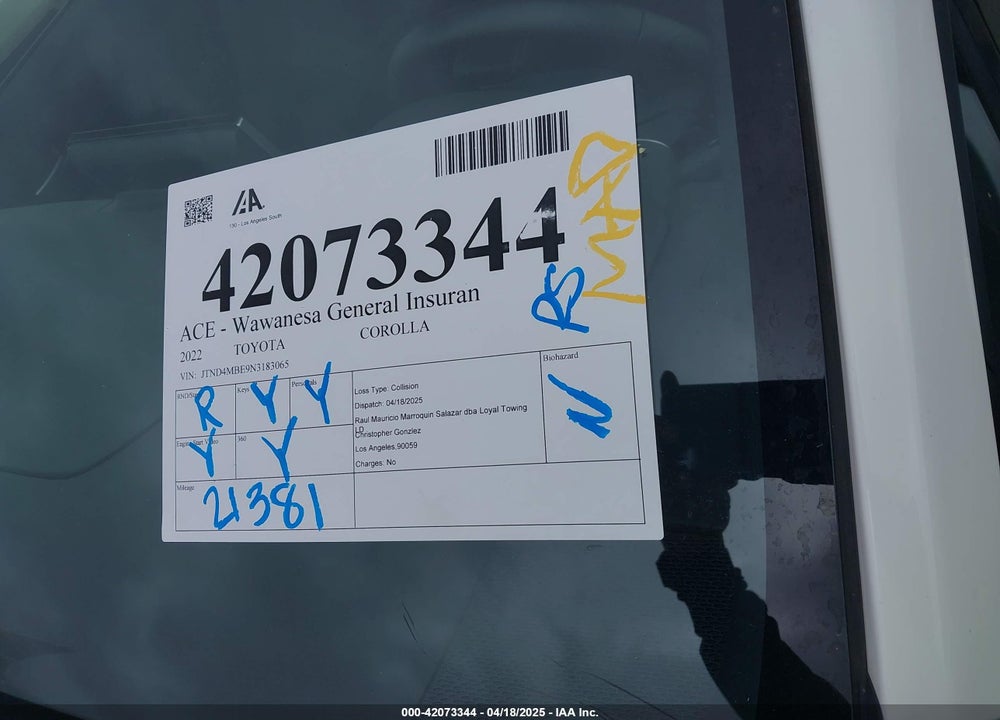 2022 TOYOTA COROLLA SE VIN: JTND4MBE9N3183065