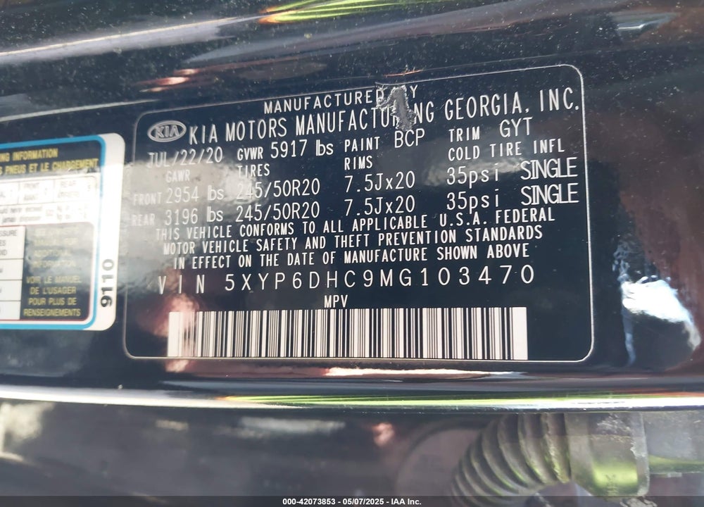 2021 KIA TELLURIDE VIN: 5XYP6DHC9MG103470