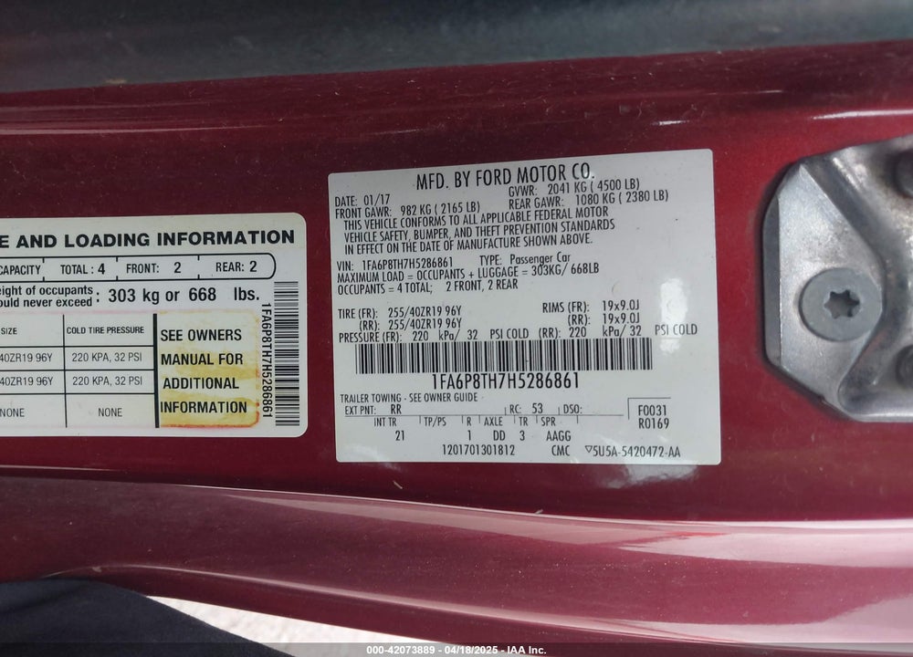 2017 FORD MUSTANG VIN: 1FA6P8TH7H5286861