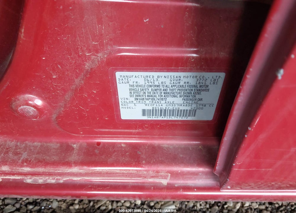 2013 NISSAN SENTRA SV VIN: 3N1AB7AP1DL747072