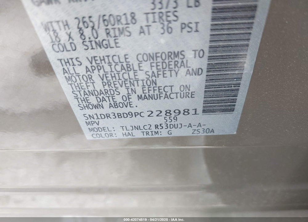 2023 NISSAN PATHFINDER VIN: 5N1DR3BD9PC228981