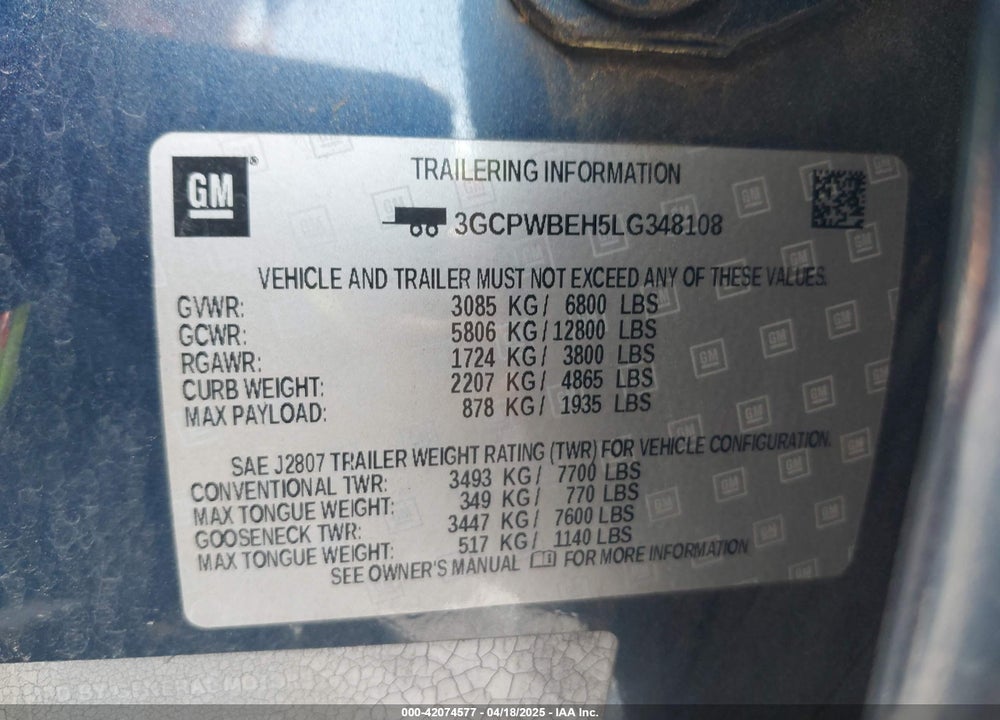 2020 CHEVROLET SILVERADO 1500 VIN: 3GCPWBEH5LG348108