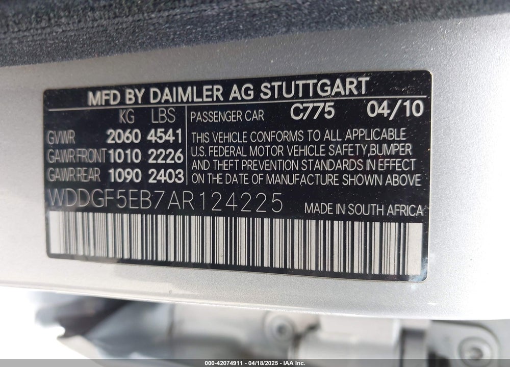 2010 MERCEDES-BENZ C 300 VIN: WDDGF5EB7AR124225