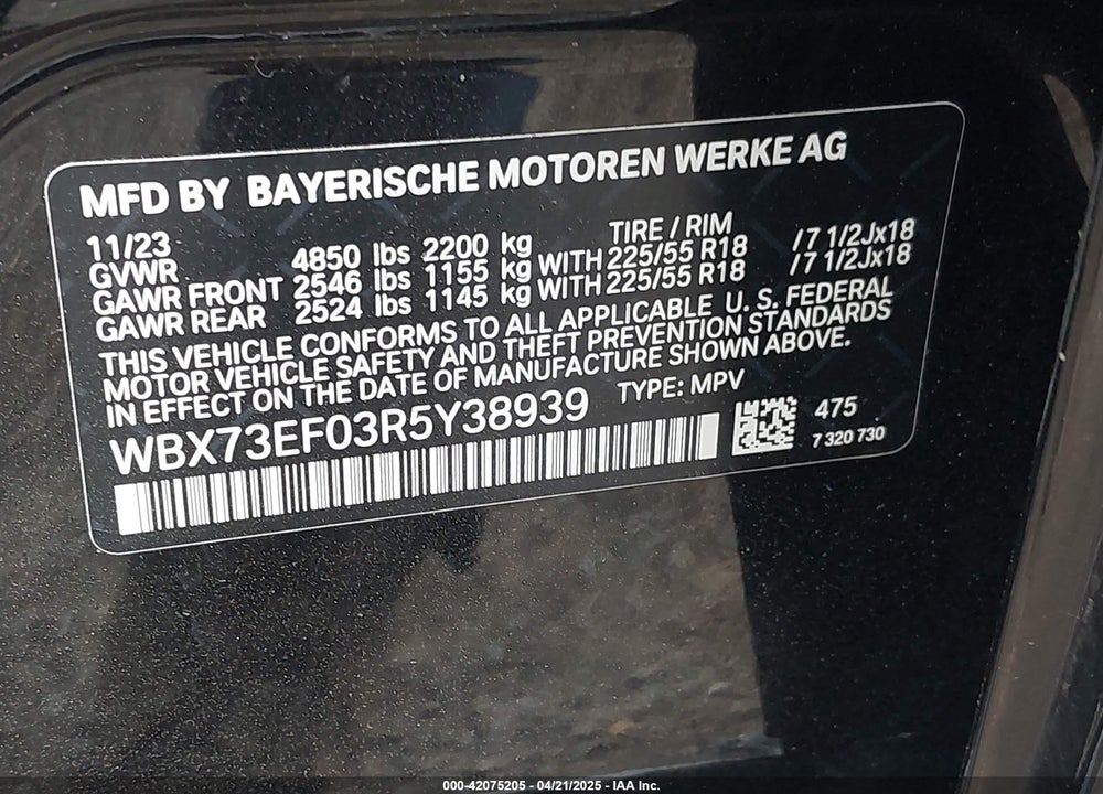 2024 BMW X1 VIN: WBX73EF03R5Y38939