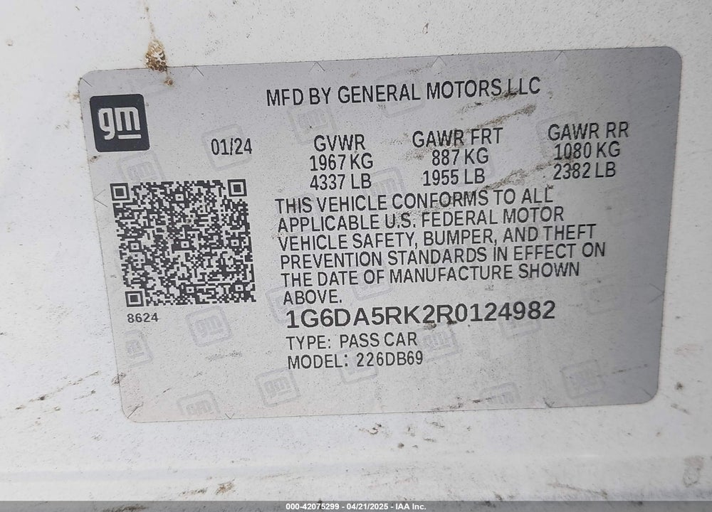 2024 CADILLAC CT4 VIN: 1G6DA5RK2R0124982