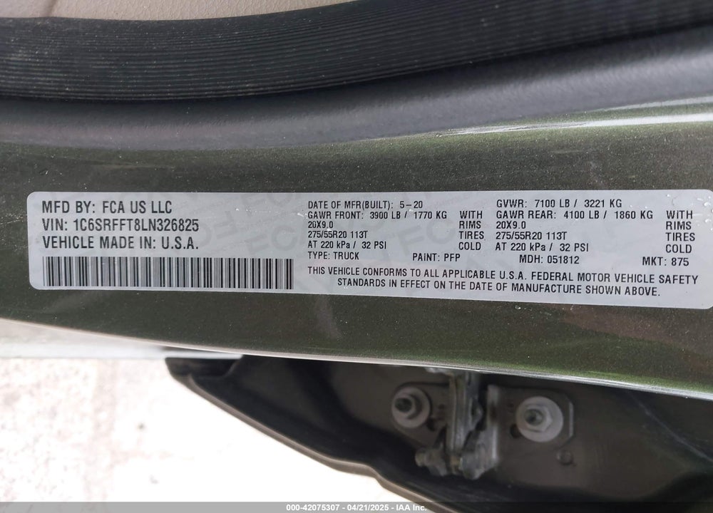 2020 RAM 1500 VIN: 1C6SRFFT8LN326825