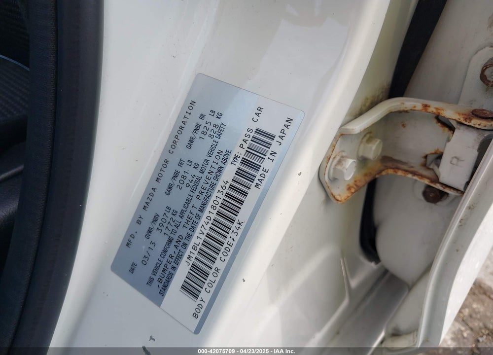 2013 MAZDA 3 VIN: JM1BL1V74D1801364