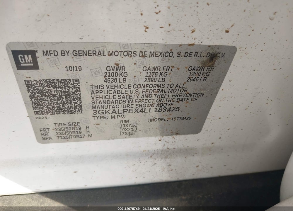 2020 GMC TERRAIN VIN: 3GKALPEX4LL183425