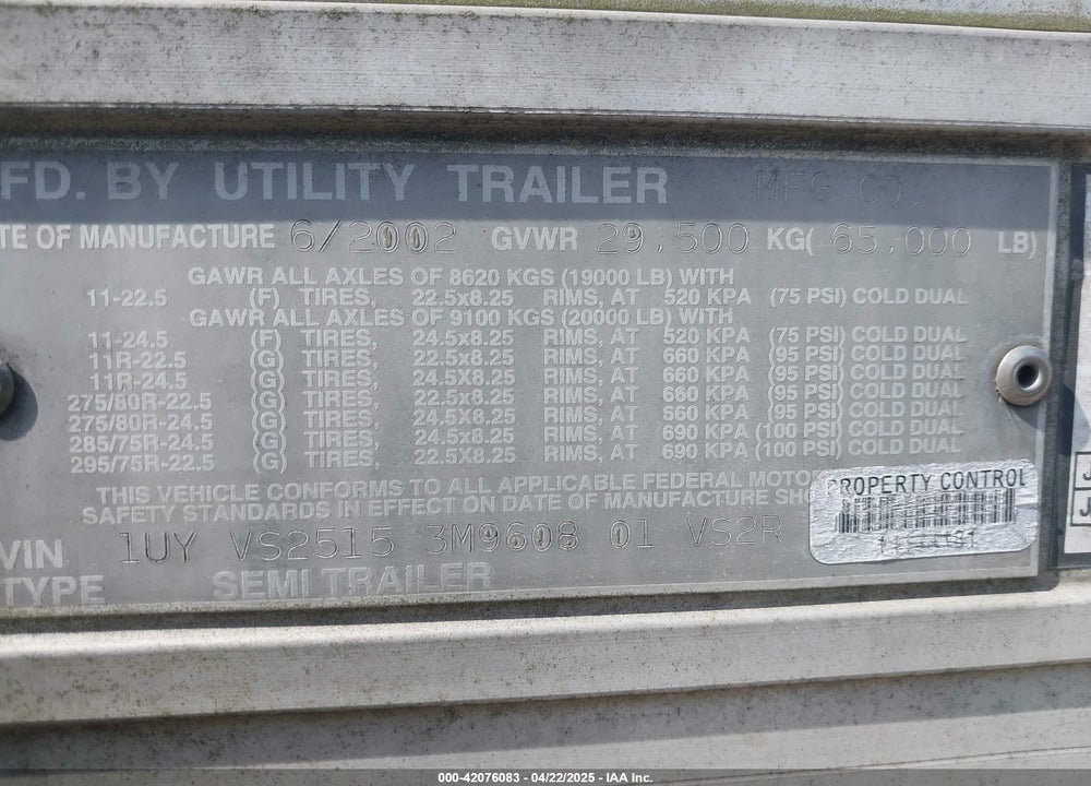 2003 UTILITY TRAILER MFG TRAILER VIN: 1UYVS25153M960801