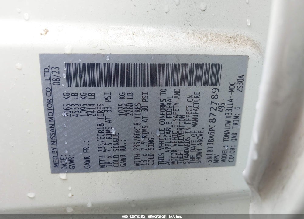2023 NISSAN ROGUE VIN: 5N1BT3BA6PC872789