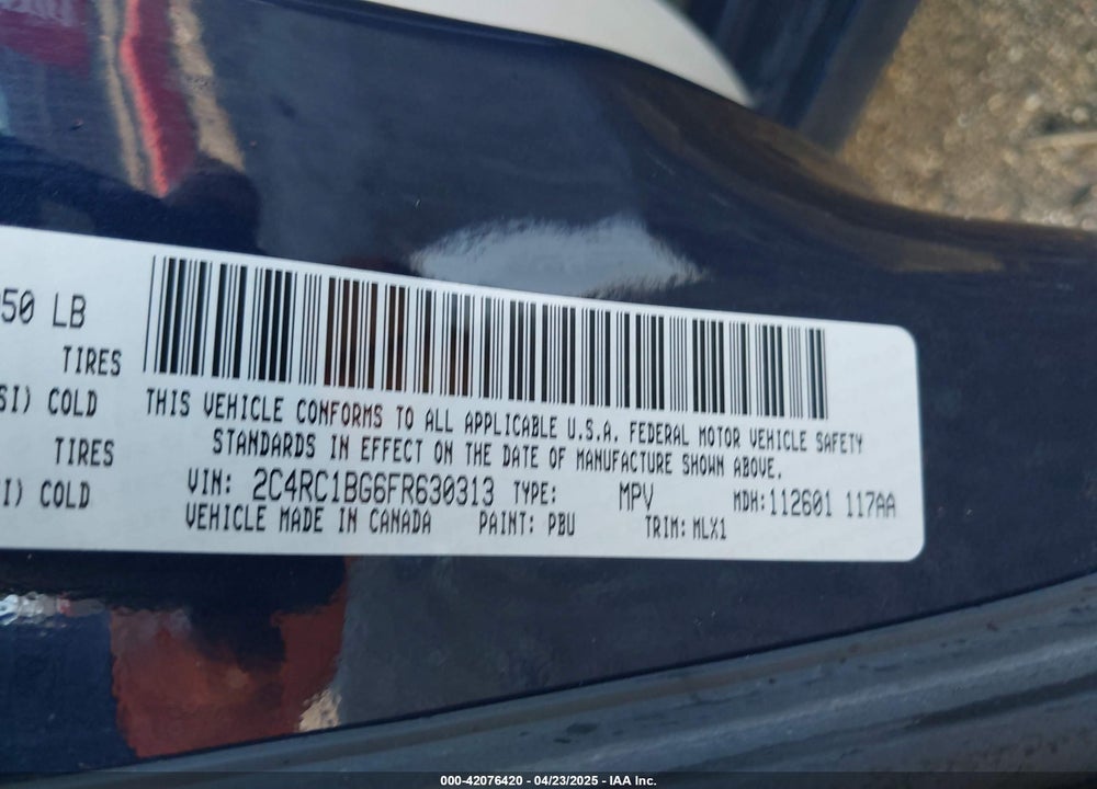 2015 CHRYSLER TOWN & COUNTRY TOURING VIN: 2C4RC1BG6FR630313