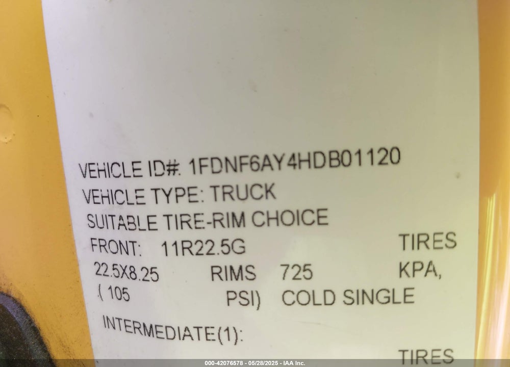 2017 FORD F-650 GAS VIN: 1FDNF6AY4HDB01120