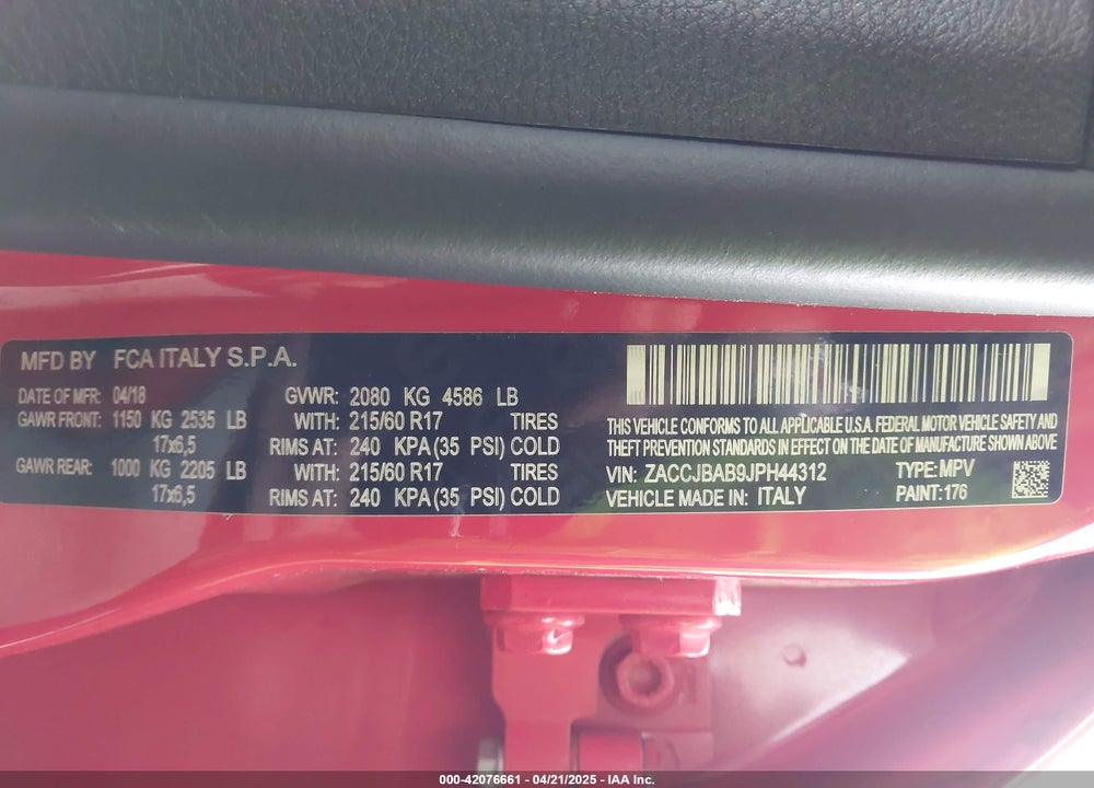 2018 JEEP RENEGADE VIN: ZACCJBAB9JPH44312